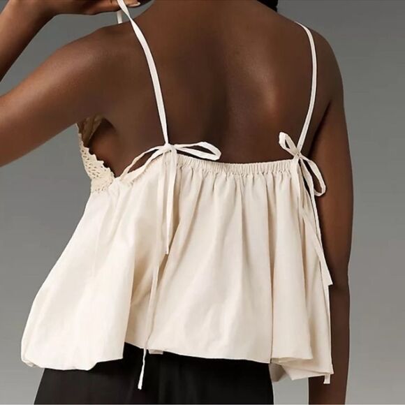 Anthropologie Crocheted Bubble Tank tie strap boho top in ivory small - Picture 3 of 9